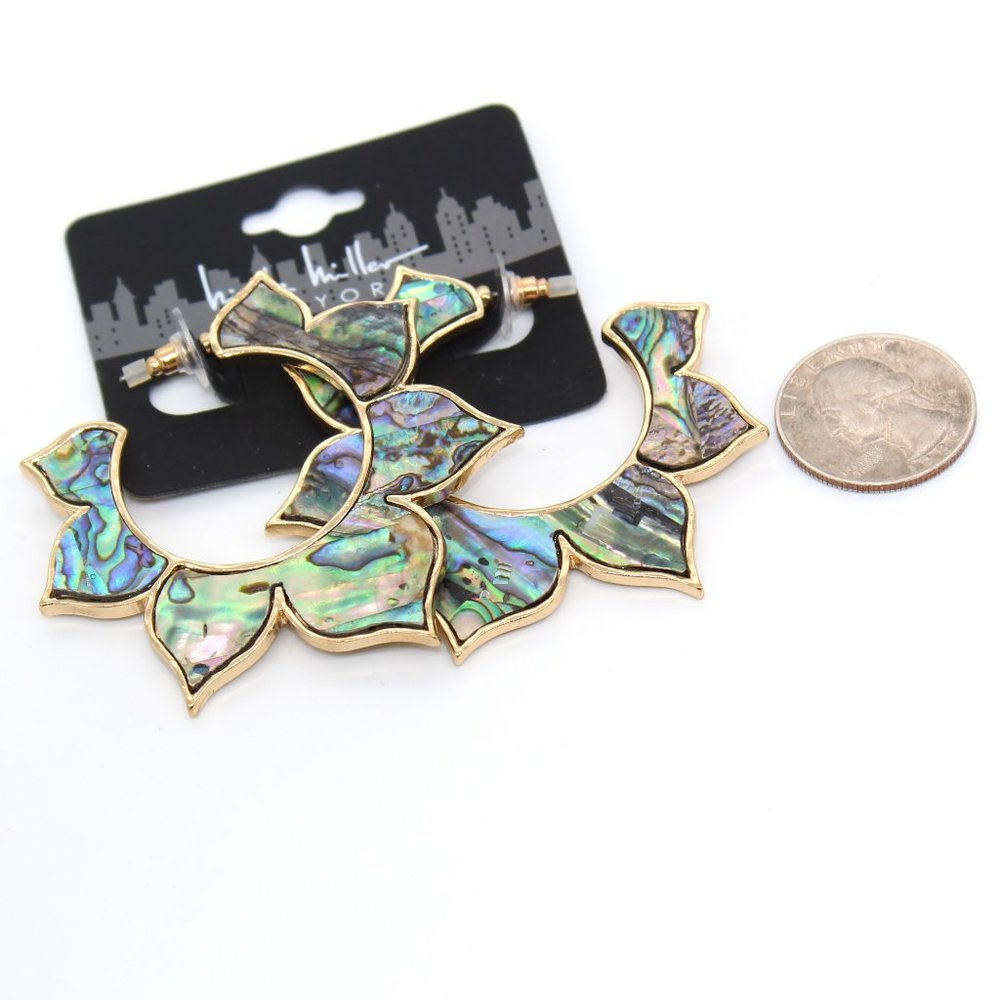 Nicole Miller New York Abalone Shell Gold-tone Open Hoop Earrings - Picture 3 of 4